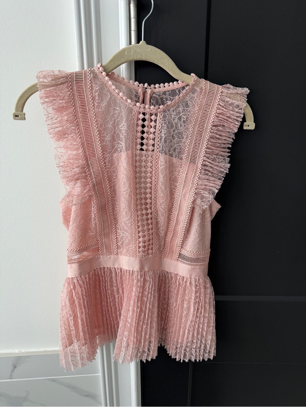 Heartloom Blush Pink Lace Ruffle Peplum Top